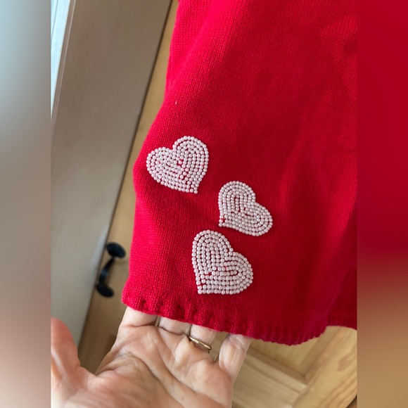 VTG 1999 Michael Simon Red/White Beaded Heart Cardigan,Valentines, Sweetheart, M - Picture 8 of 14